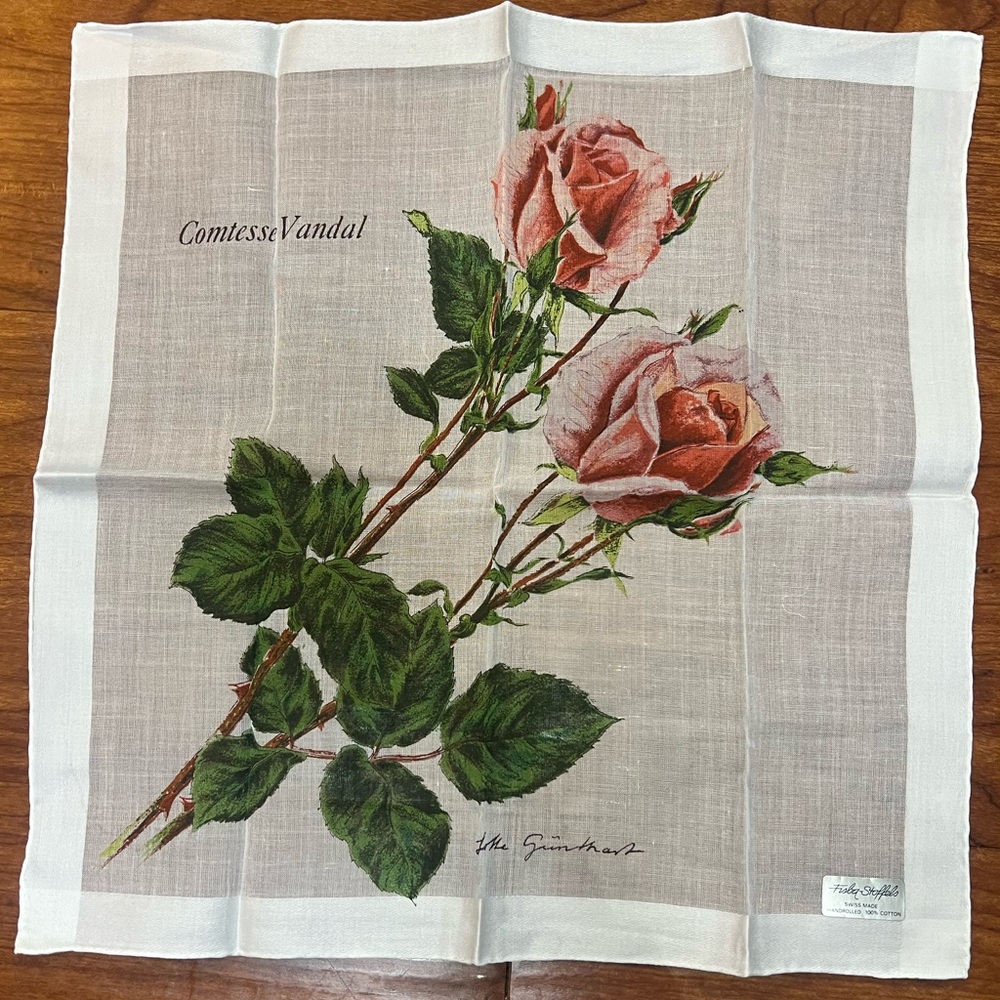 Vintage NWT Fisba Stoffels Handkerchief Comtesse Vandal Lotte Günthart Pink Rose